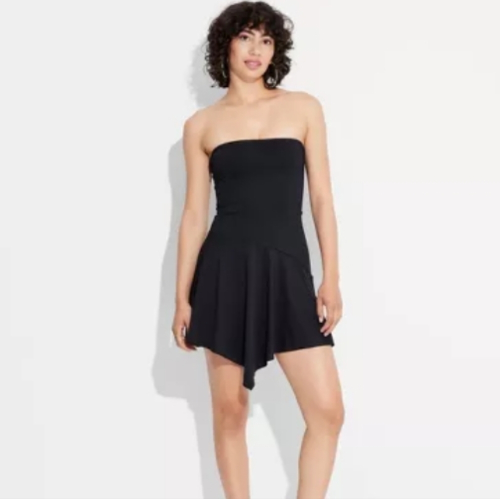 Women's Strapless Asymmetrical Mini Dress‎